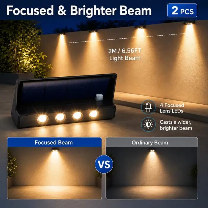 Paquet de 2 appliques murales solaires 4 LED lumières de clôture solaire