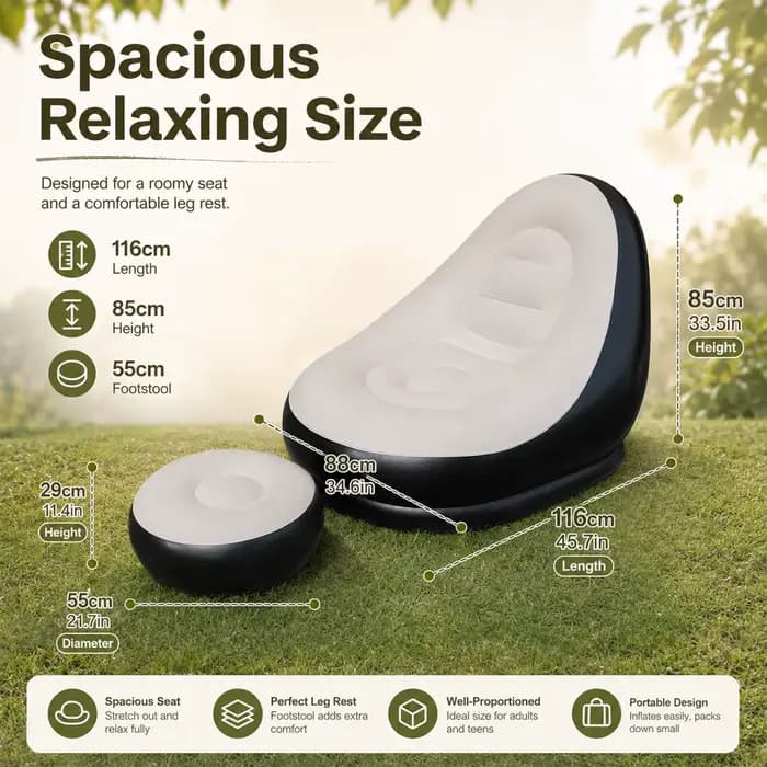 1PC Chaise longue gonflable avec repose-pieds assorti