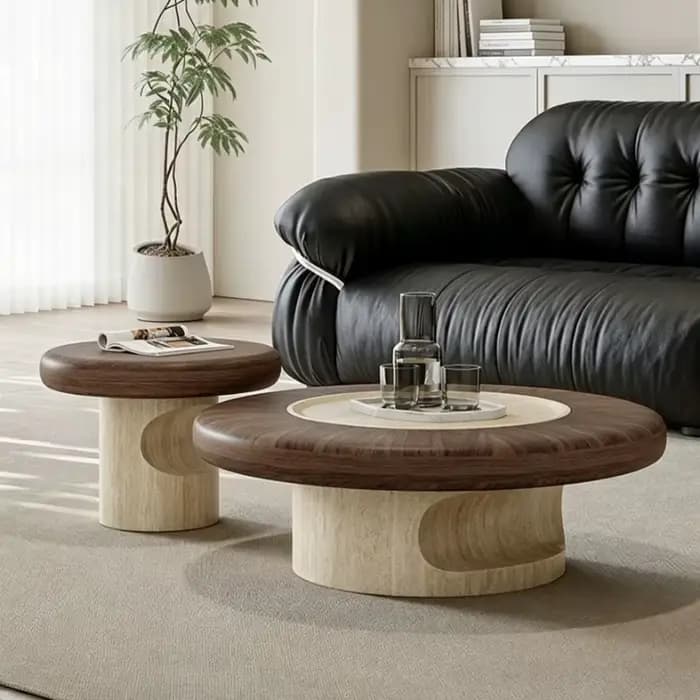 Table basse ronde en bois marron