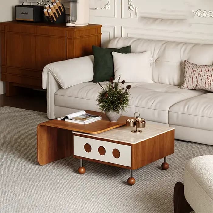 Tables basses rectangulaires extensibles avec rangement