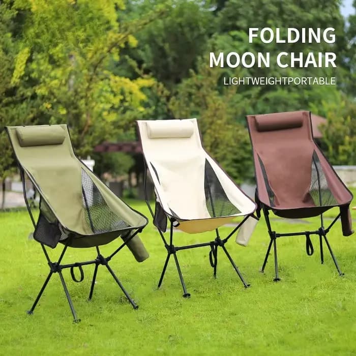 Chaise Moon, chaise pliante inclinable d'extérieur, chaise de pêche, sac porte-gobelet avec coussin, trois couleurs au choix