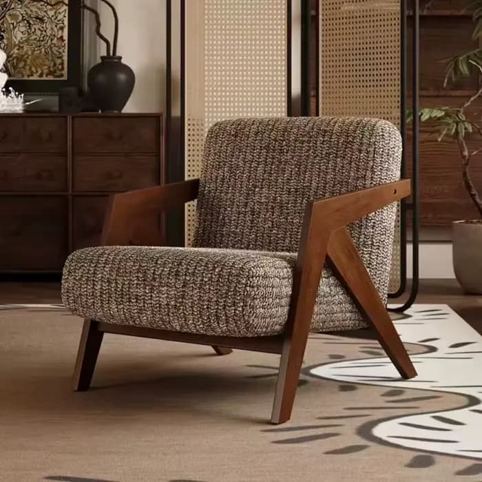 Fauteuil monoplace, chaise longue, structure en bois, en tissu, 552mm