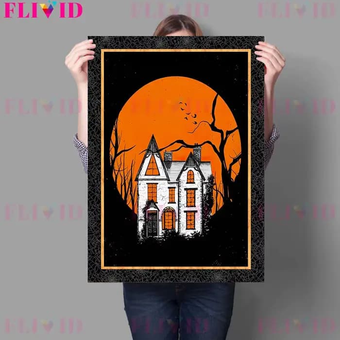 Spoooky – affiche d'art de maison hantée de nuit d'halloween, peinture sur toile murale Vintage imprimée de sorcière volante pour décor de salon