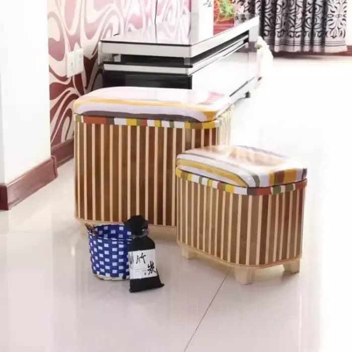 Tabouret de rangement tissé en bambou écologique