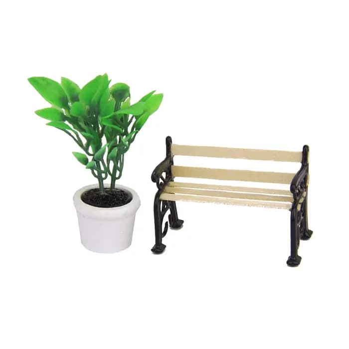 Banc de parc et lampadaire en bois