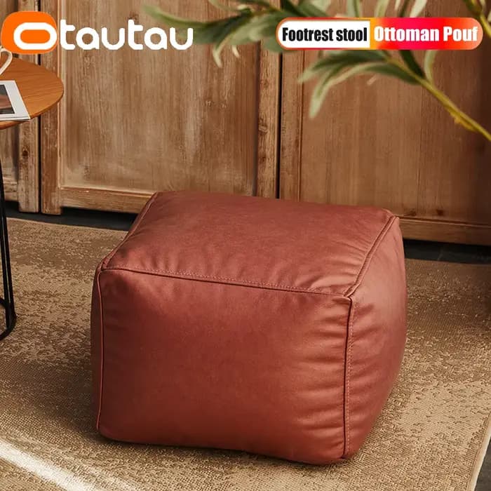 OTAUTAU grand tabouret Pouf Ottoman en Faux cuir avec remplissage pouf repose-pieds repose-pieds porte d'angle siège latéral Futon sans cadre JD007