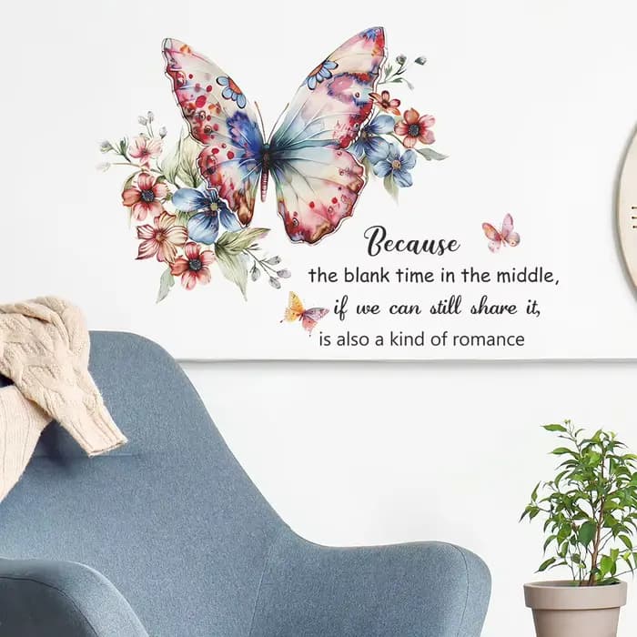 Autocollant mural anglais motif fleur et papillon, décoration murale pour salon, embellissement de fond, décoration de chambre, autocollants décoratifs auto-adhésifs pour la maison