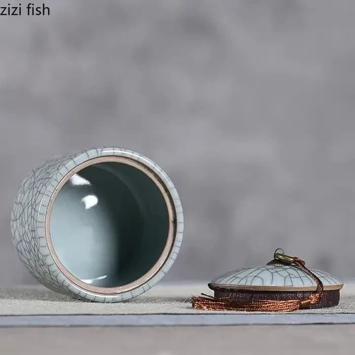 Nouvelle boîte à thé créative en céramique craquelée avec couvercle, boîte scellée en porcelaine, boîte à bonbons portable, décoration de bureau, décoration d'intérieur