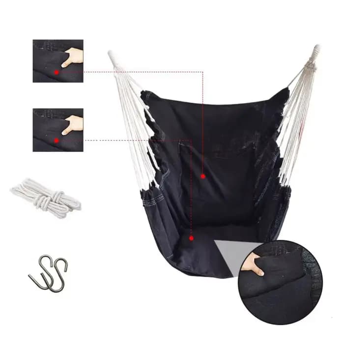 Chaise hamac confortable pour dortoir, chaise suspendue de jardin en toile à rayures colorées avec sac de rangement, siège de balançoire de jardin en corde de coton