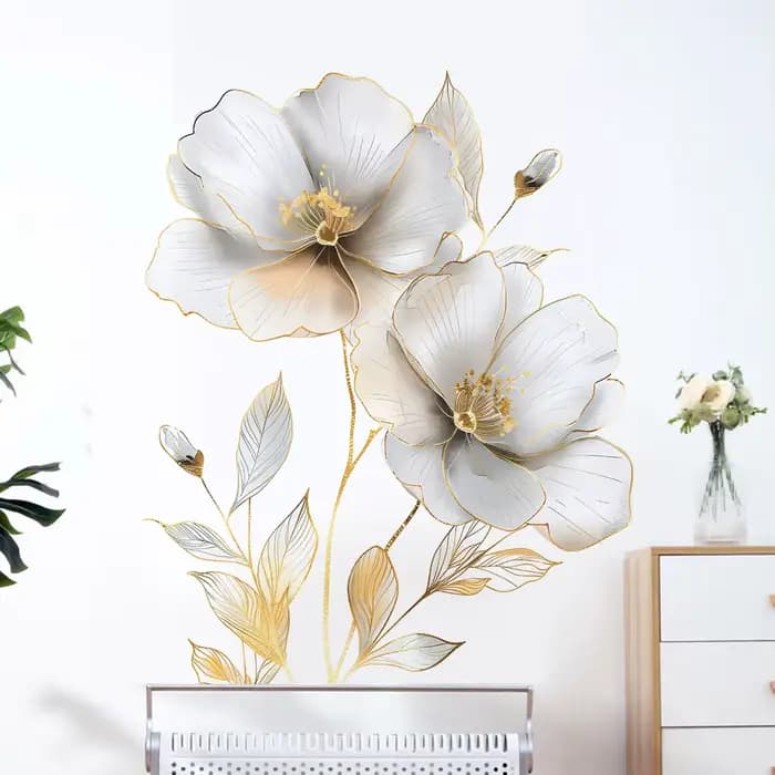 Autocollant mural de belles fleurs, sparadrap de décoration de fond de salon, embellissement de chambre à coucher, décoration de maison, papier peint auto-adhésif
