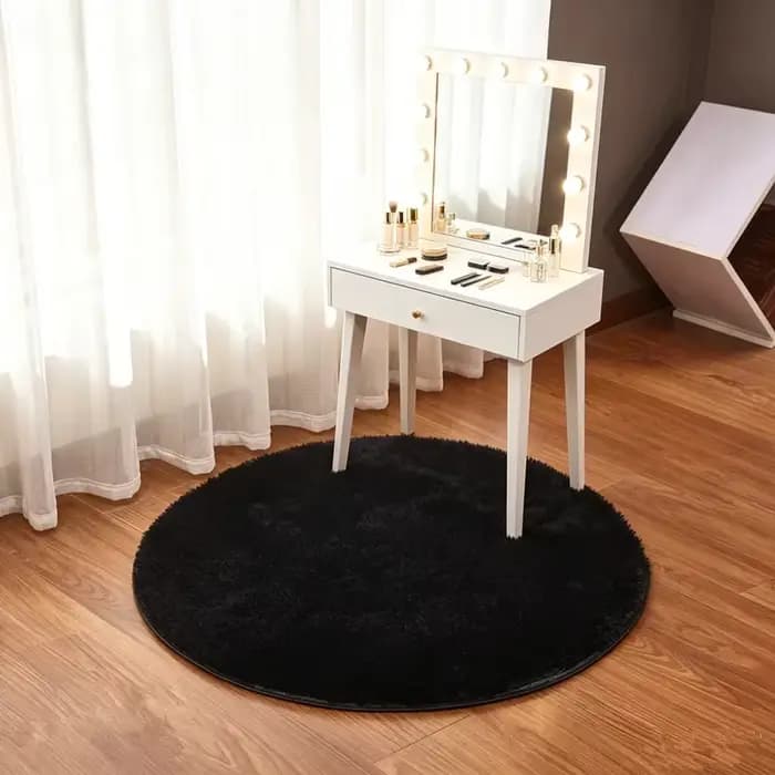 Tapis rond noir avec longue peluche, tapis soyeux moderne, couvertures super douces pour salon, tapis Shaggy de chambre à coucher