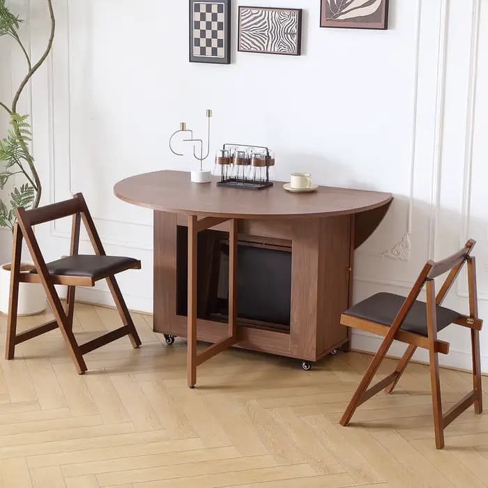 Table à manger ronde pliante mobile multifonctionnelle avec chaises pliantes