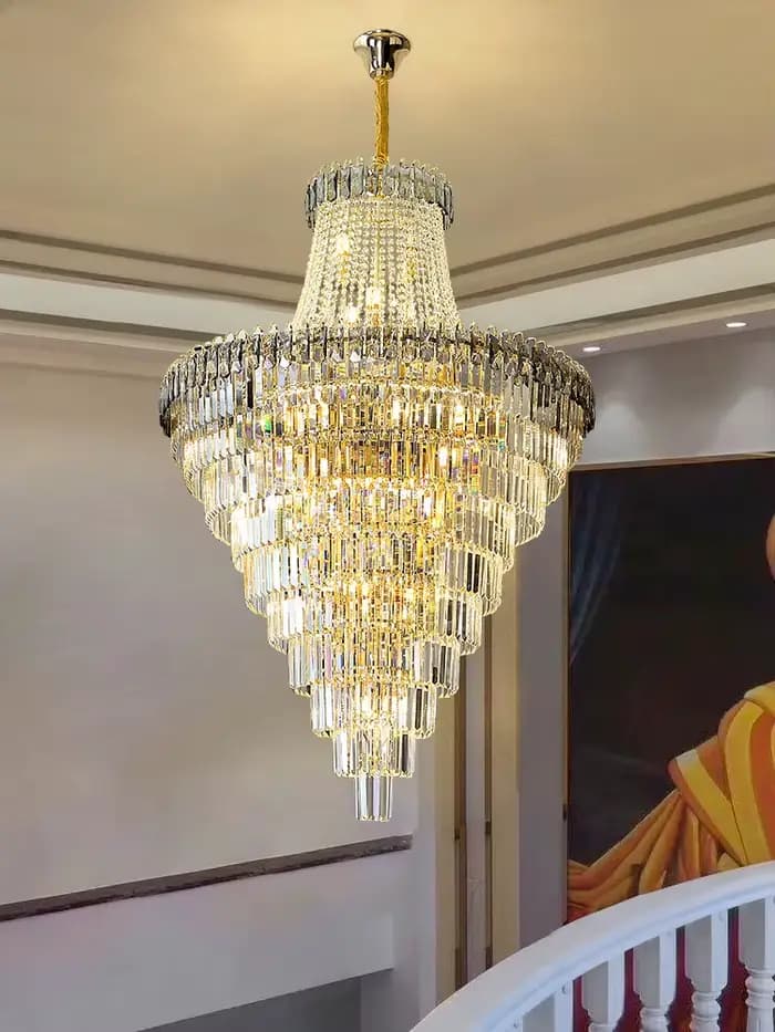 Duplex bâtiment Loft salon lustre en cristal Villa mi étage en porte-à-faux creux Mezzanine escalier 2025 nouvelle lumière Luxur