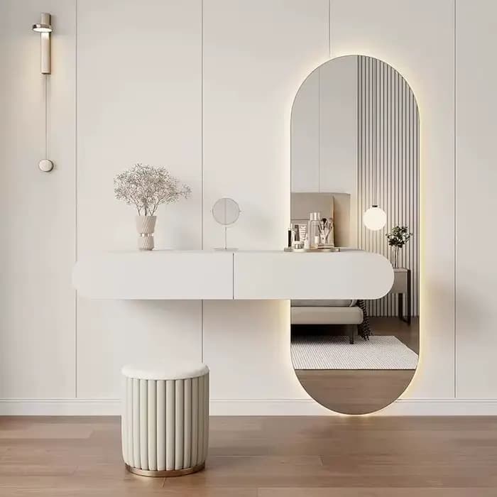 Organiseurs modernes, Miroir de coiffeuse, Table de chevet, Coiffeuse de luxe, Bureau de beauté, Meuble de chambre et de salon en bois, Schminktisch, Mobilier de maison