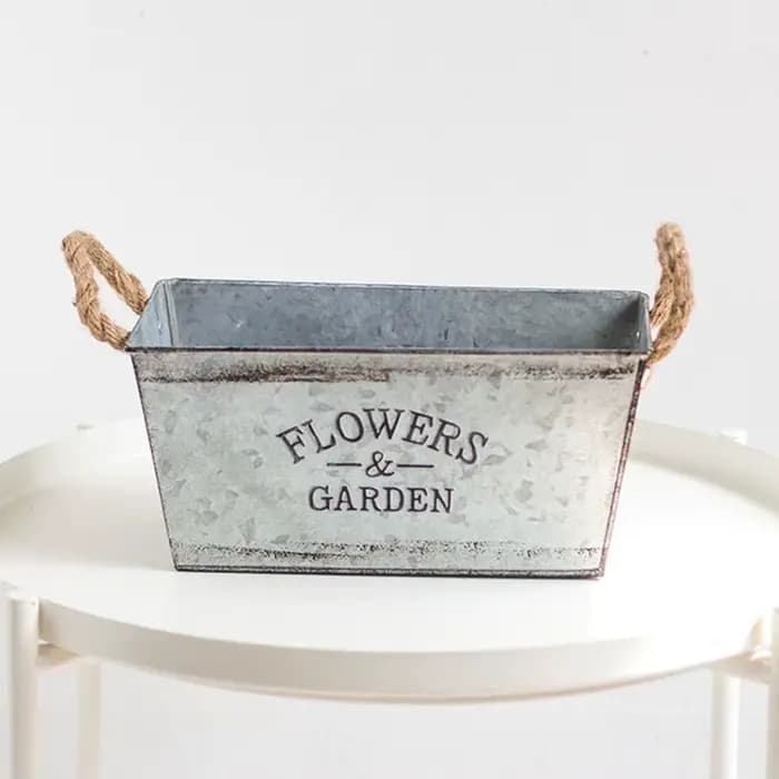 Pots de fleurs en fer galvanisé, décoration de meubles, seau de fleurs rectangulaire rétro minable, conteneur de plantes épais, décorations de cour