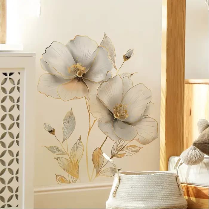 Autocollant mural de belles fleurs, sparadrap de décoration de fond de salon, embellissement de chambre à coucher, décoration de maison, papier peint auto-adhésif