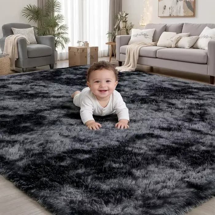 Tapis shaggy gris tie-dye, ultra doux, antidérapant, en peluche, pour chambre à coucher, salon, chambre d'enfant, grande taille, décoration intérieure, tapis de sol