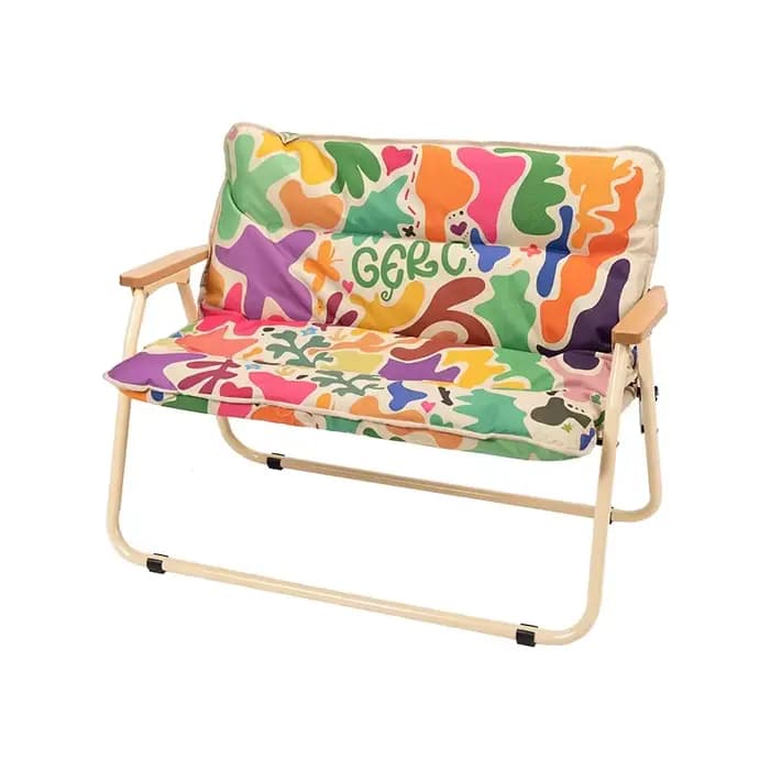 GERC Double chaise pliante extérieure en aluminium pique-nique Camping Portable dossier tabouret de pêche chaise Kermit
