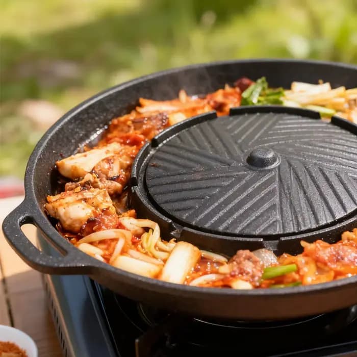KOSUN – poêle à barbecue coréenne 2 en 1, plaque de partage ronde pour barbecue, pour intérieur et extérieur, équipement de Camping Portable, Restaurant, 13 pouces