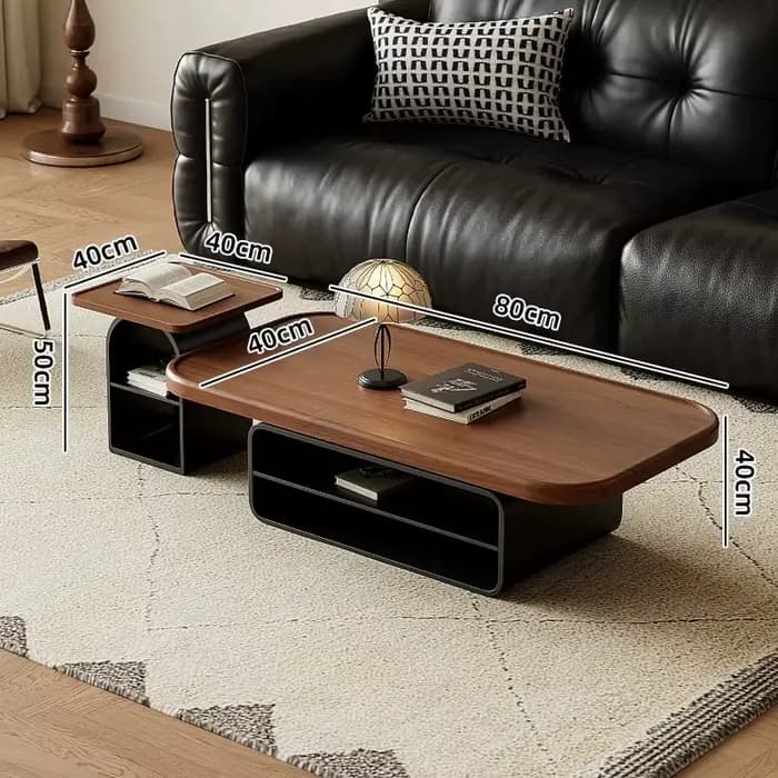 Table basse en bois marron avec centre en métal