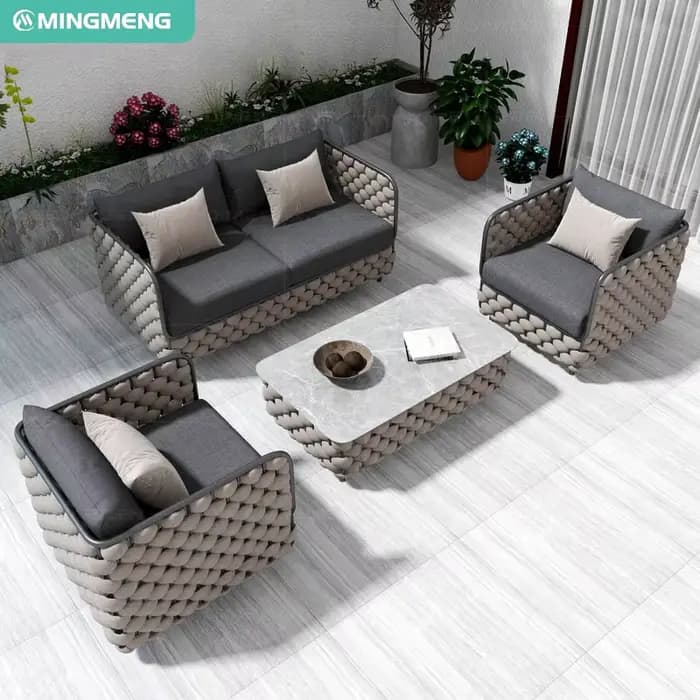 Ensemble de canapé de jardin moderne en rotin et alliage d'aluminium