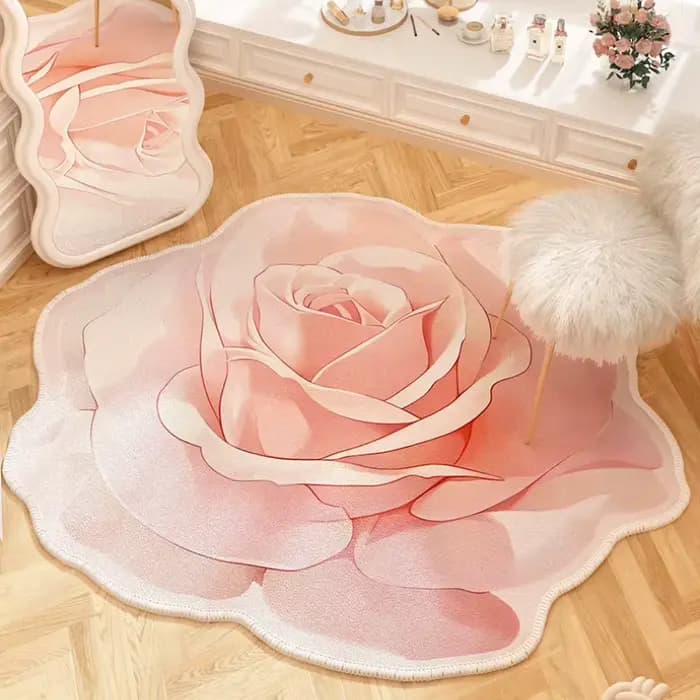Tapis de fleurs de style français pour chambre à coucher, décoration de salon, miroir de luxe léger, polymères de sol, girly, maison, forme irrégulière