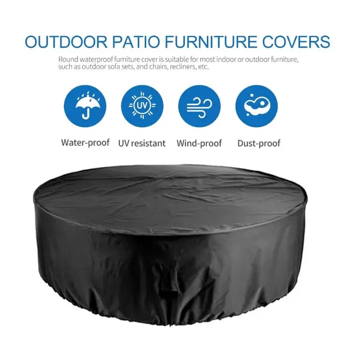 Housse anti-poussière pour table ronde de jardin avec corde de serrage