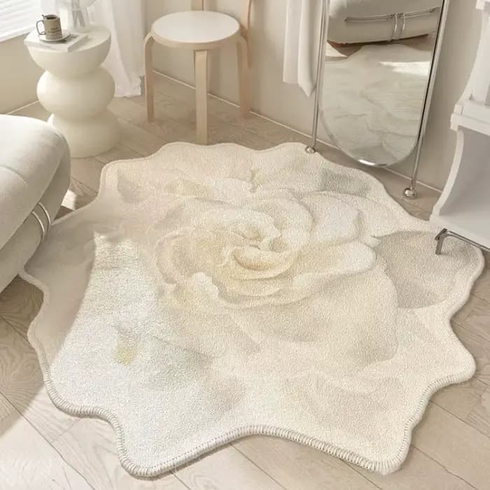 Tapis de fleurs de style français pour chambre à coucher, décoration de salon, miroir de luxe léger, polymères de sol, girly, maison, forme irrégulière