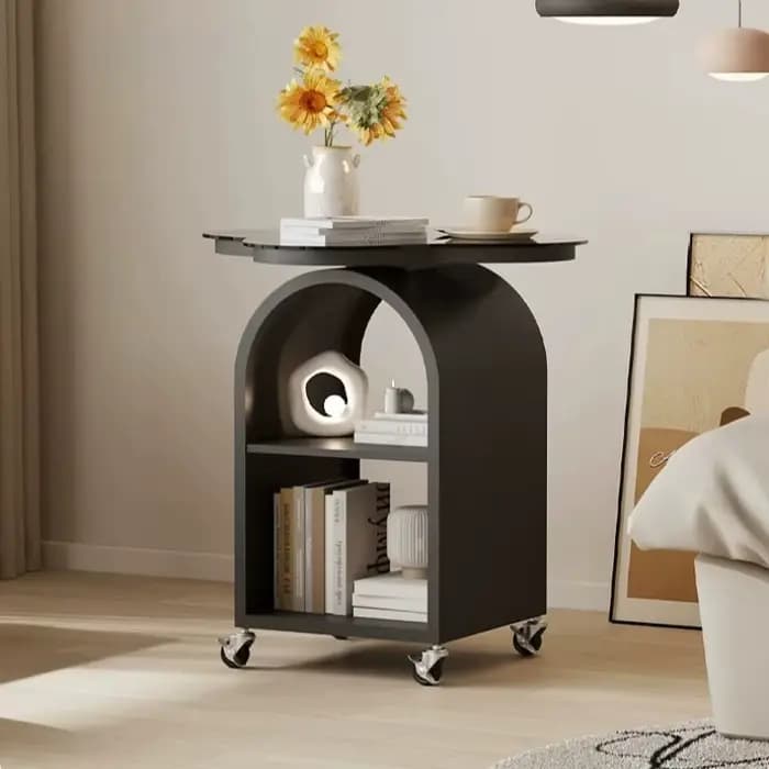 Table d'appoint en verre et bois avec rangement