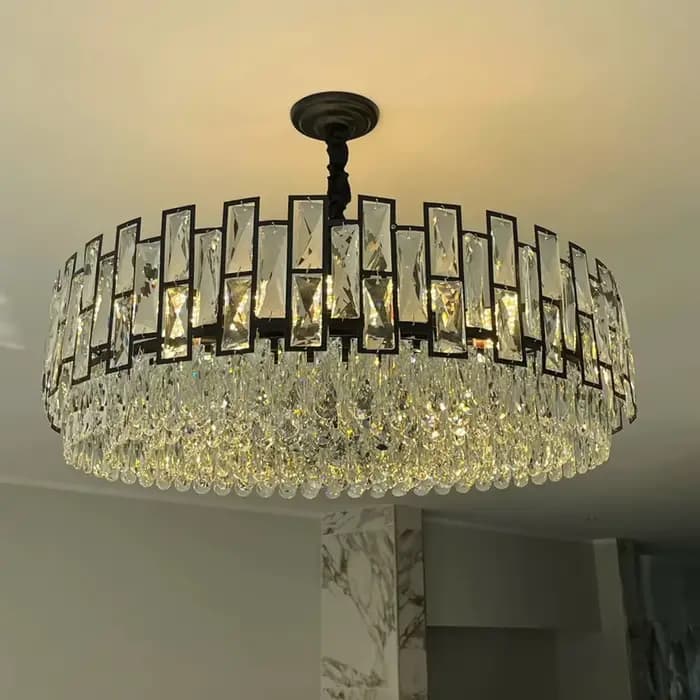 Lustre en cristal noir pour salon, décoration de maison moderne, lampe suspendue ronde, luminaire de chambre à coucher, Lustre Led de luxe en cristal