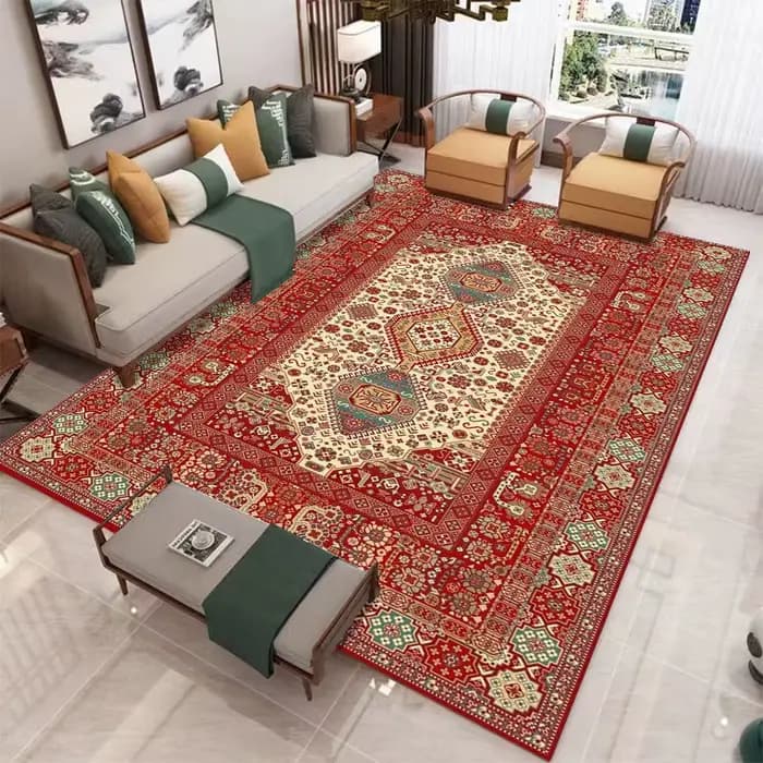 Tapis de salon style persan vintage, tapis rouge pour couloir, tapis d'entrée traditionnel, paillassons