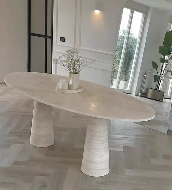 Table à manger moderne en travertin beige
