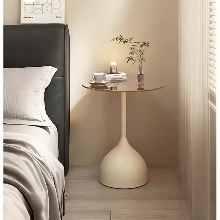 Table d'appoint ronde moderne avec plateau en verre trempé et structure en métal - Petite