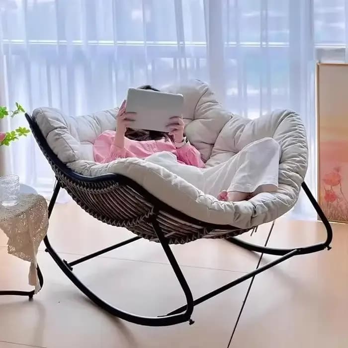 Fauteuil à bascule Papasan en rotin surdimensionné de luxe