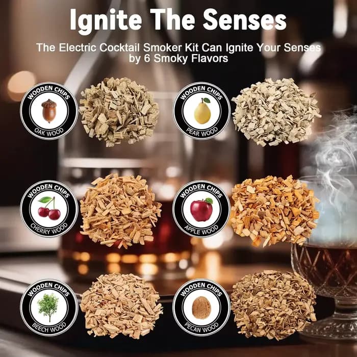 Kit de fumeur de whisky électrique avec 6 copeaux de bois