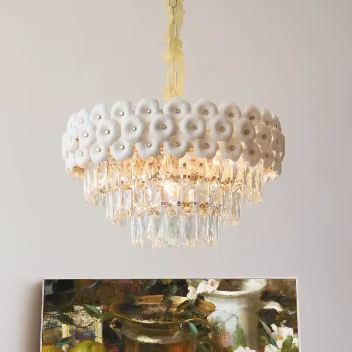 Lampe suspendue moderne et chaude pour chambre à coucher, salle à manger, luxe, cristal, céramique, fleur, Rose, salon français, décoration de maison, nouvelle collection 2026