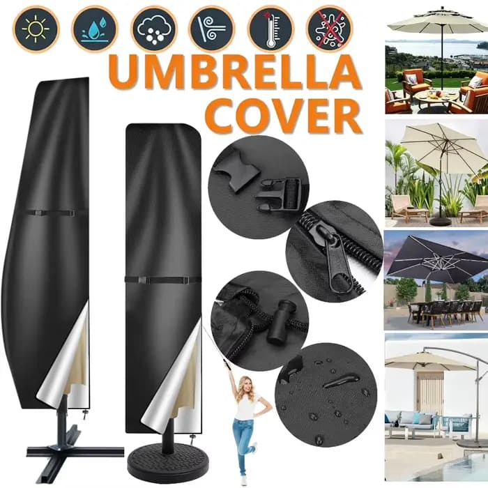 Housse de parasol de patio en tissu Oxford imperméable avec fermeture éclair et support