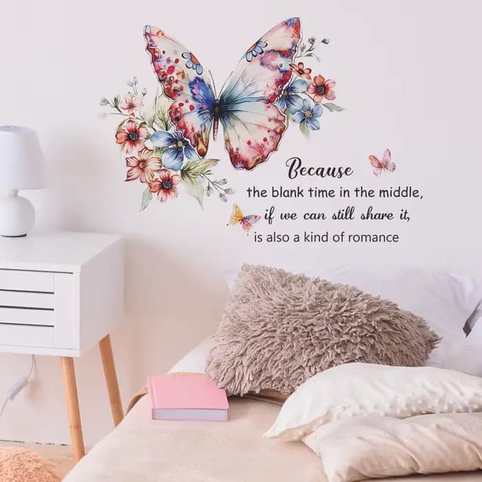 Autocollant mural anglais motif fleur et papillon, décoration murale pour salon, embellissement de fond, décoration de chambre, autocollants décoratifs auto-adhésifs pour la maison