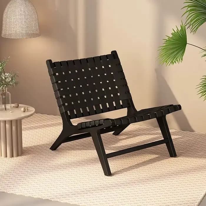 Chaise longue en bois massif tissé en corde