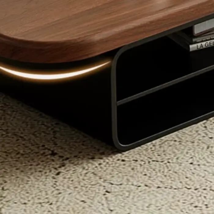 Table basse en bois marron avec centre en métal