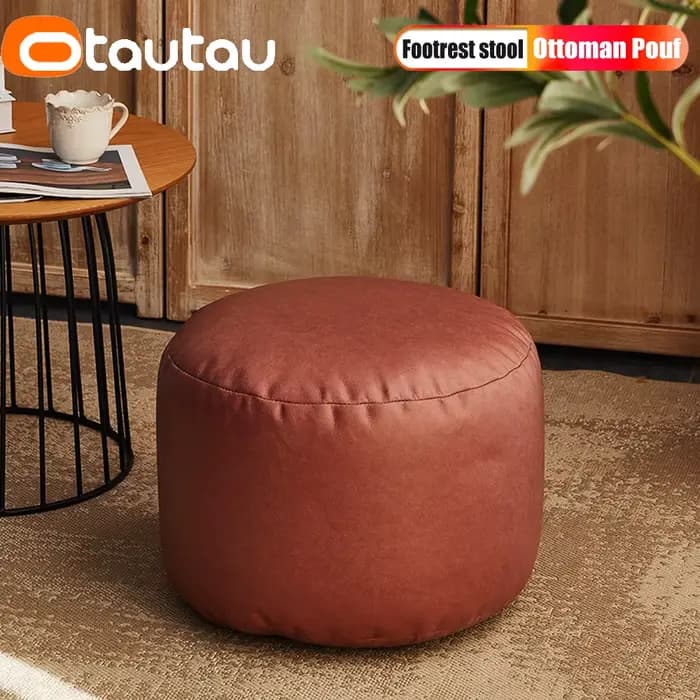 OTAUTAU grand tabouret Pouf Ottoman en Faux cuir avec remplissage pouf repose-pieds repose-pieds porte d'angle siège latéral Futon sans cadre JD007