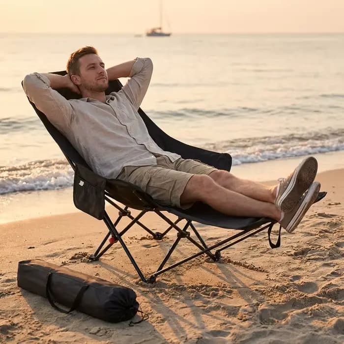 Chaise de plage pliable robuste de 300 livres avec hauteur réglable et dossier croisé