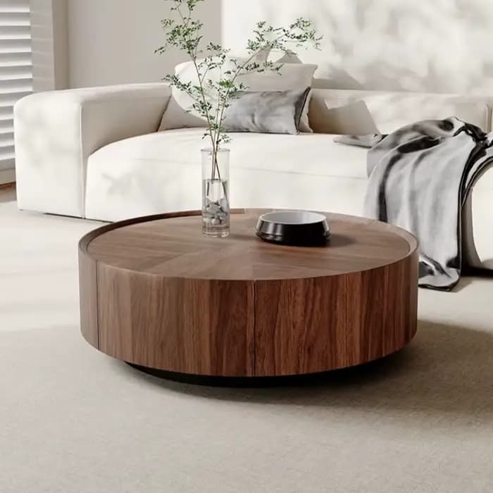 Table basse d'angle en bois avec rangement