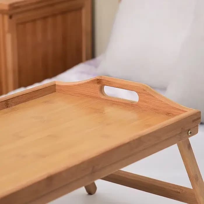 Plateau de lit en bambou avec poignée de pieds pliants