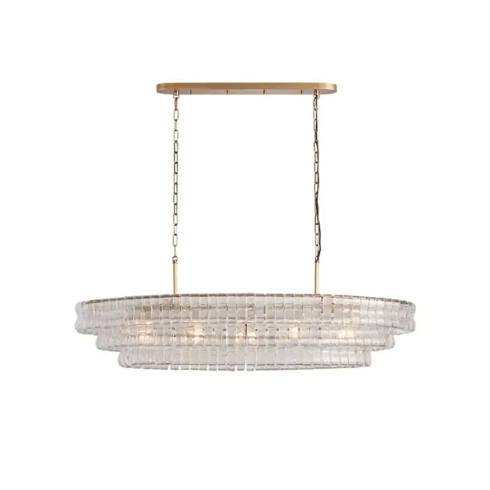 Doré postmoderne luxe décoration de la maison LED rond Transparent verre Lustre salon salle à manger lumière intérieure accrocher