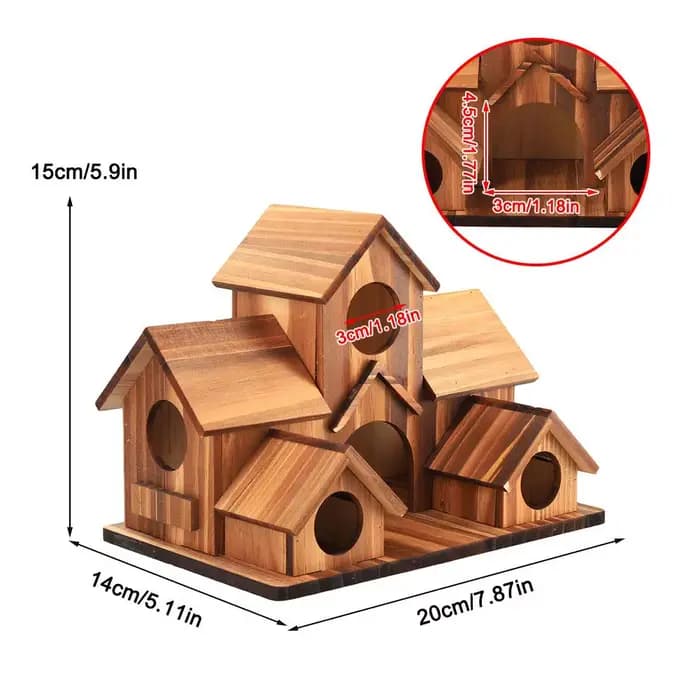 Nichoir en bois pour oiseaux à 5 trous