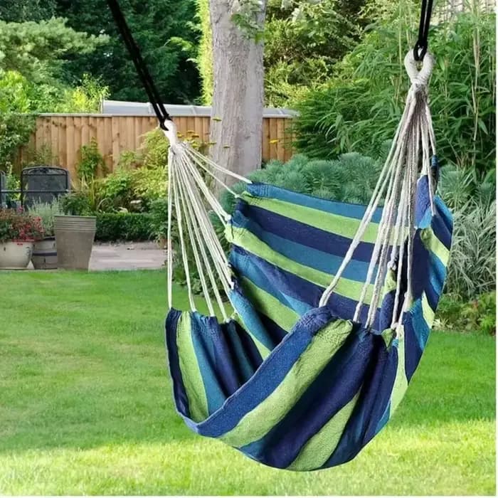 Fauteuil hamac confortable pour dortoir, chaise suspendue de jardin en toile rayée colorée avec sac de rangement, siège de balançoire de jardin en corde de coton