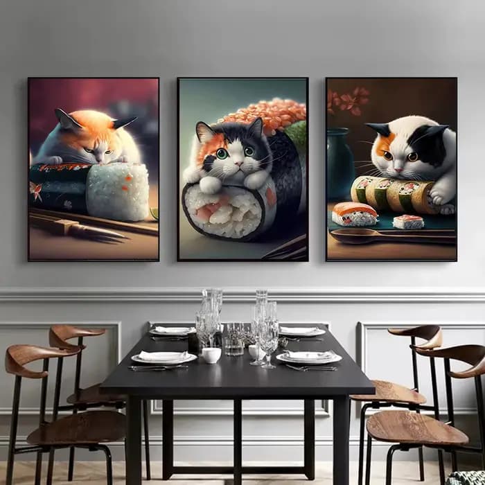 Affiche de sushi du stade du Japon pour la décoration intérieure, impressions pour la cuisine, illustration de nourriture japonaise mignonne, peinture sur toile, art mural esthétique