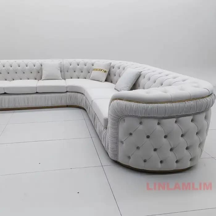 Ensemble de canapé sectionnel Chesterfield de luxe avec boutons en tissu