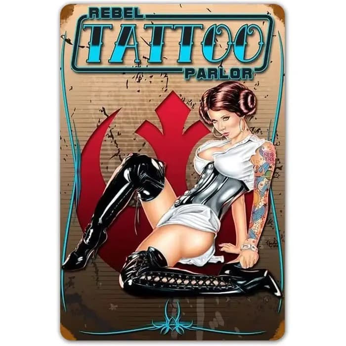 Plaque en étain vintage en aluminium avec motif studio de tatouage, décoration murale rétro avec texte pour salon de tatouage, bar et maison